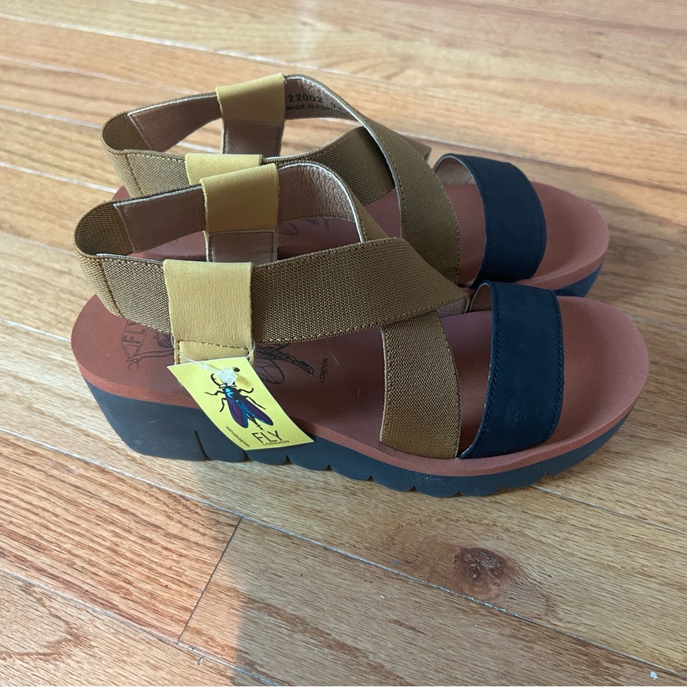Fly London Brown and Black Sandals Casual Style